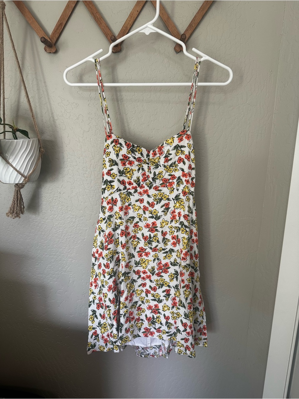 Promesa White Mini Dress with Pink & Yellow Floral Print